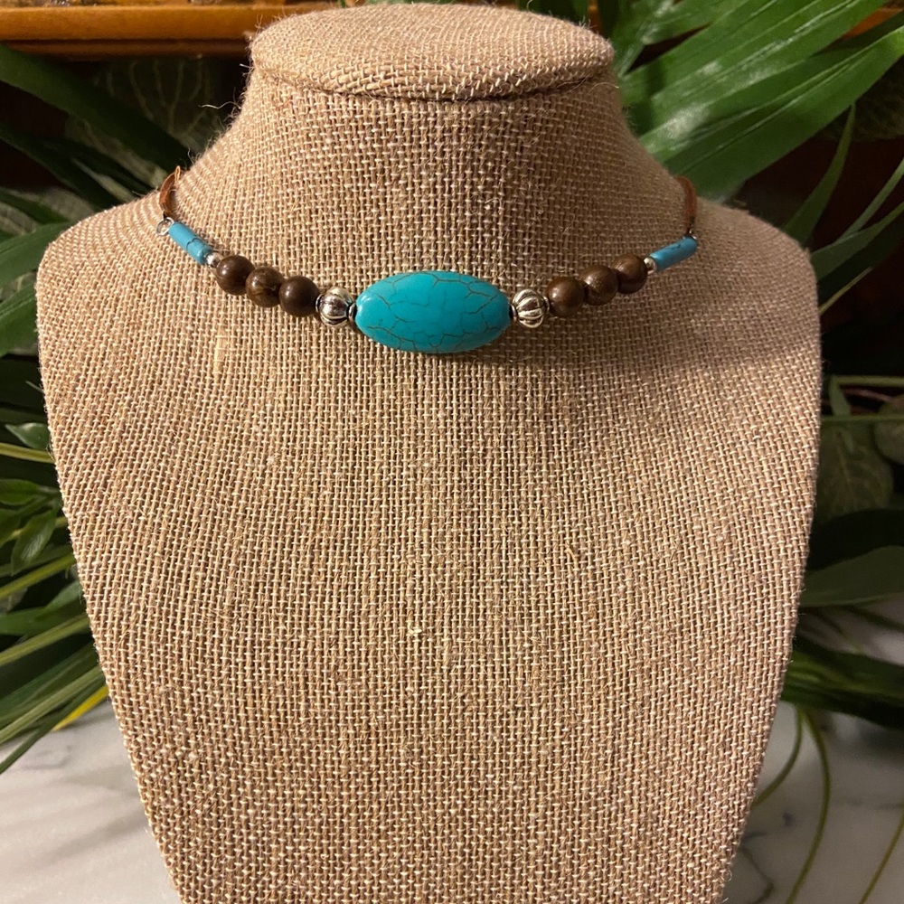 Turquoise and leather Choker